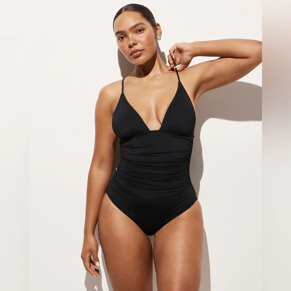 NWT J.Crew Ruched V-Neck One-Piece in Black